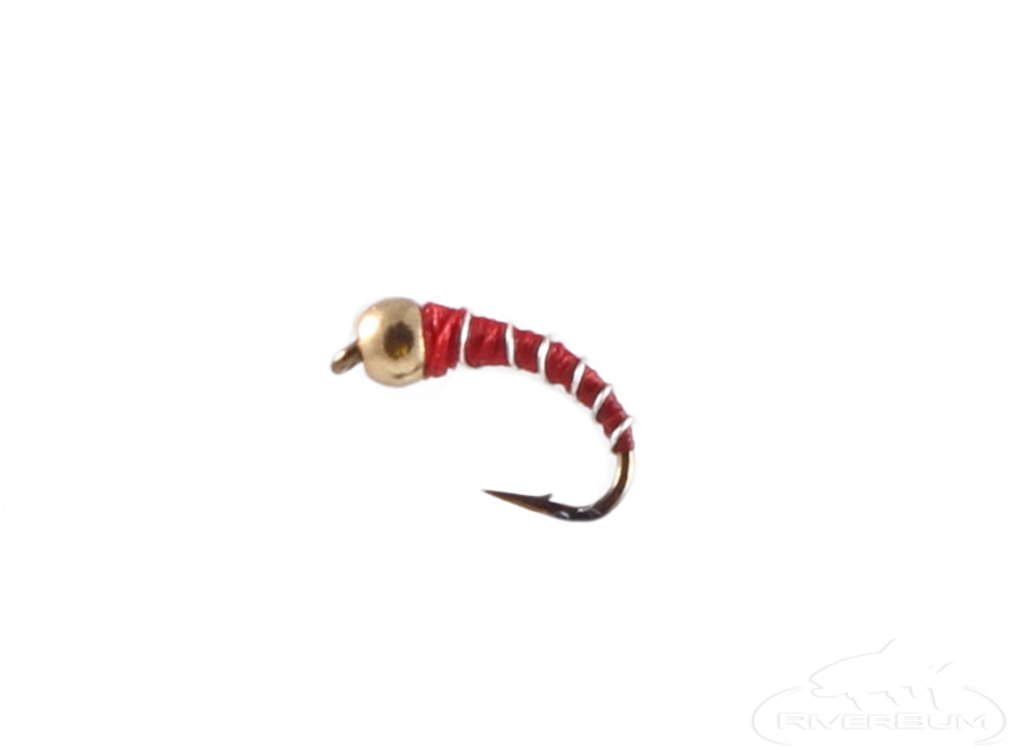 Zebra Midge, Tungsten Bead, Red/Silver, Gold Bead